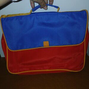 Vintage kids boys girls school hand bag red blue hook and loop zipper closure